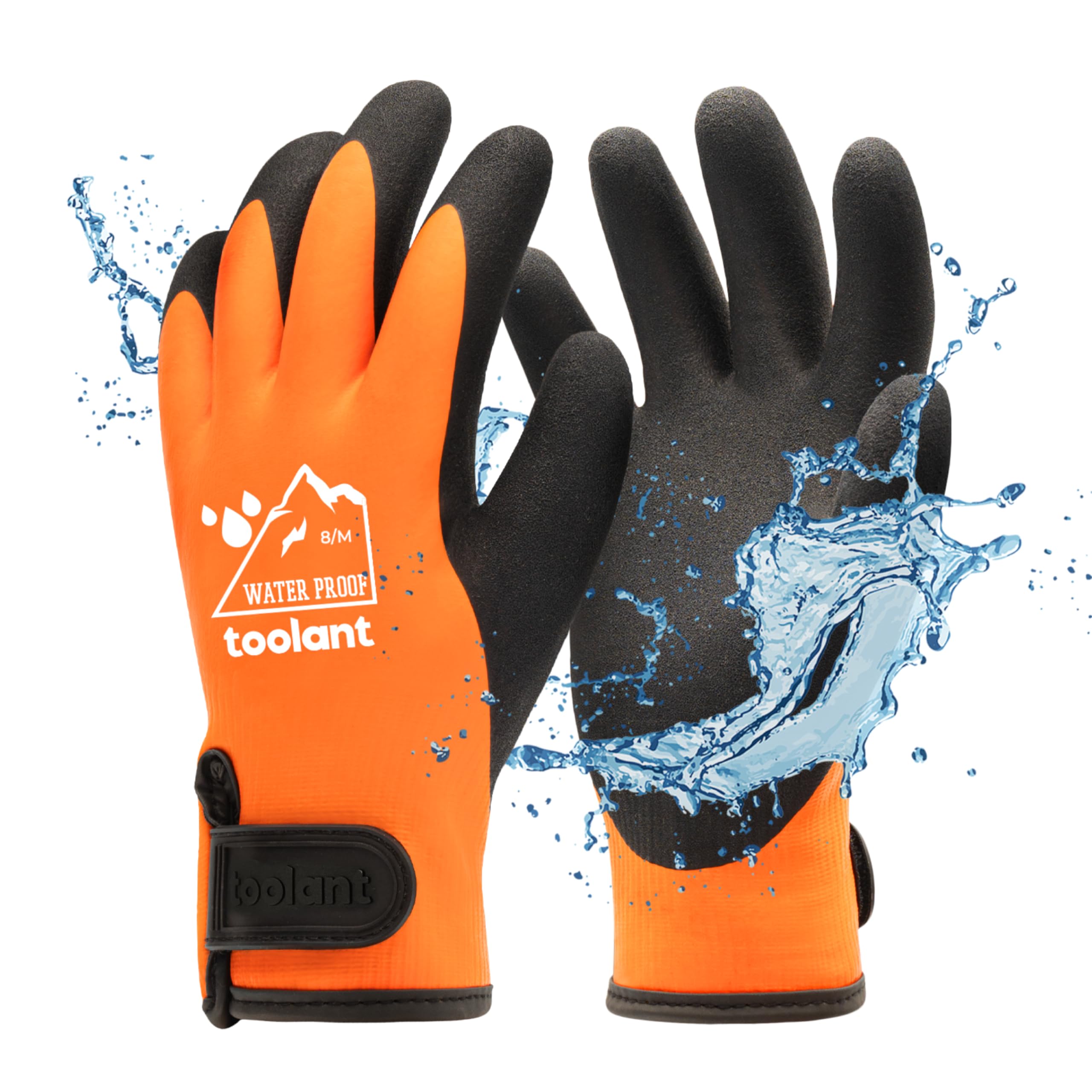 Photo 1 of 100% Waterproof Gloves for Men and Women, Winter Work Gloves for Cold Weather, Touchsreen, Thermal Insulated Freezer Gloves, With Grip, Orange, Medium