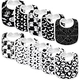 Chicingyou 10 Pcs Gothic Spooky Baby Bib Goth Punk Cotton Bib Bandana Drool | Goth Punk Skull Bat Patterns, Soft Breathable Cotton Fabric, for Feeding Drooling Teething, Unisex Boys Girls 0-36 Months
