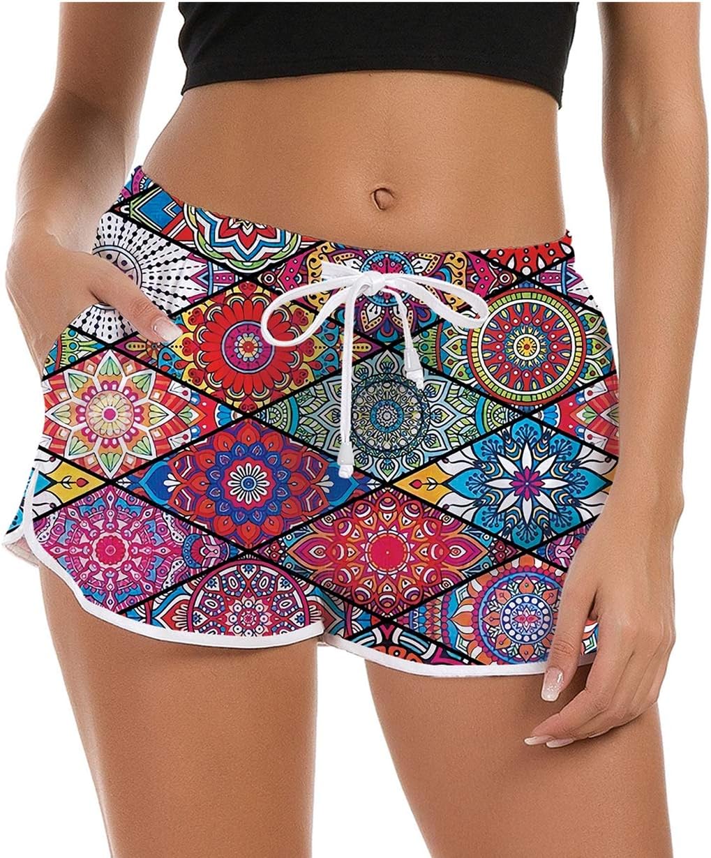 Women Swim Shorts 3D Graphic Beach Board Shorts Summer Swimwear Bottom Novelty Workout Gym Sport Pants with Adjustable Drawstring XS-XL