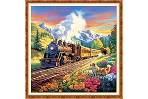 DMCXART Counted Cross Stitch Kits for Adults Needlepoint Kits Unprinted Cross Stitching Embroidery Kit 11CT Cross Stitch Supplies-Train Scenery 18x18 inch