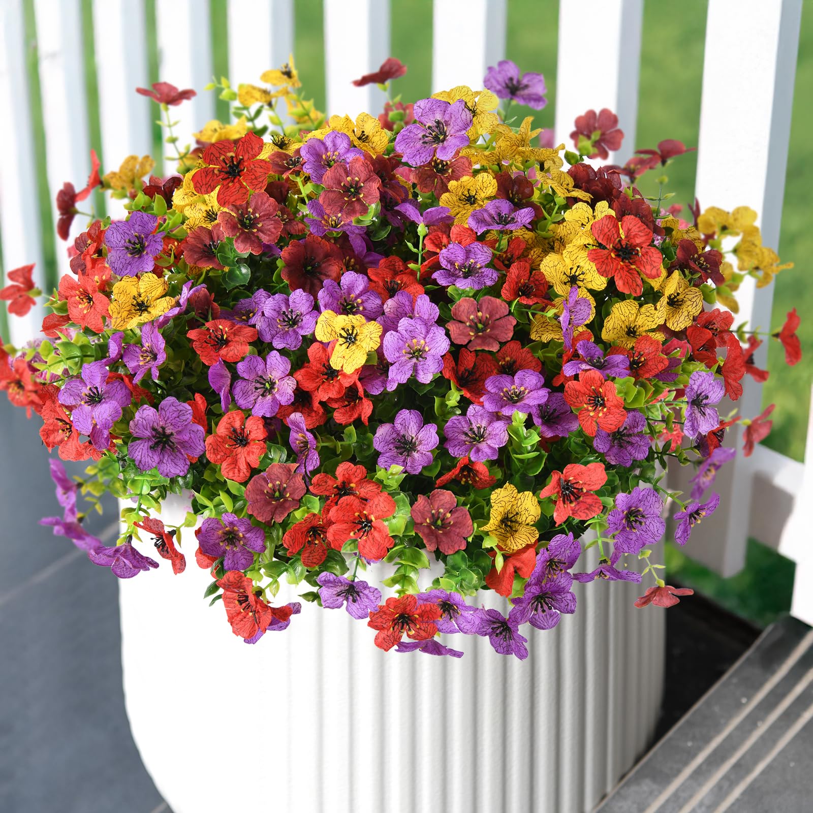 ZFProcess Artificial Flowers Faux Plants Outdoor Fake Flowers Spring Decor,12 Bundles Outdoor Flower Plastic Plant Colorful Daisy UV Resistant for Porch Patio Yard Garden Pot Planters