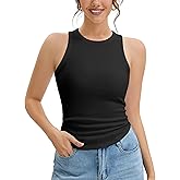 BJY Cotton Sleeveless Tank Tops for Women, High Neck Summer Workout Racerback Ribbed Shirts Beach Vacation Outfits