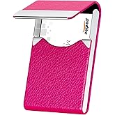 Padike PU Leather Business Card Holder for Women Professional Business Name Card Holder Stainless Steel Business Card Case with Magnetic Shut (Rose red)