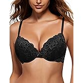Wingslove Women's Push Up Bra Lace Comfort Padded Add 1 Cup Plunge Underwire Bras Lift Up