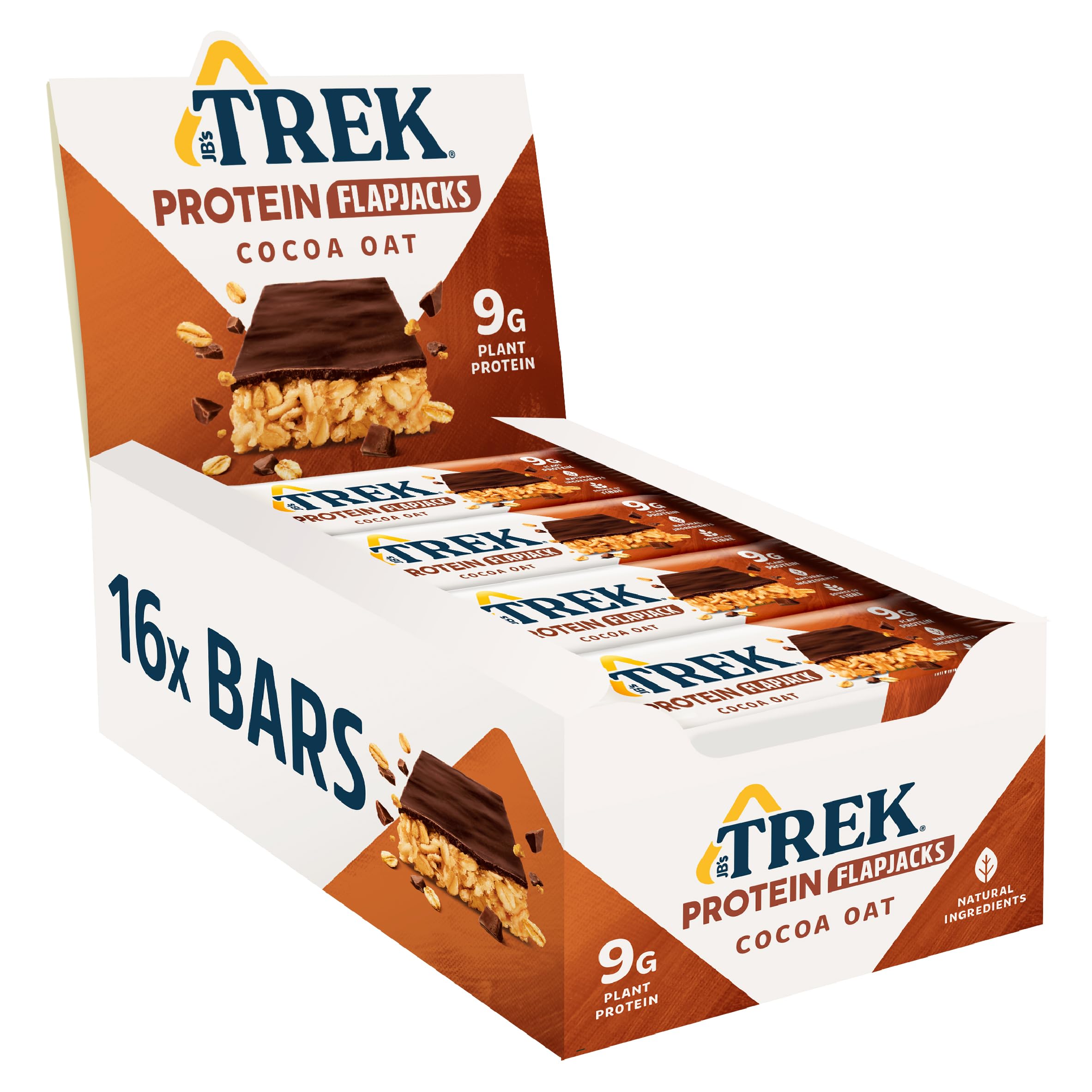 Trek High Protein Flapjack Cocoa Oat, 50 g - Gluten Free Bars – Healthy Snack Bars – Plant Based Protein - Vegan Bars (Pack of 16 Bars) | L0572375-P107199021-M107199013