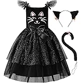 ReliBeauty Black Cat Costume for Girls Kitty Costume Halloween Toddler Dress with Accessories