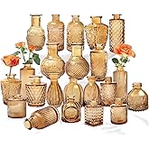 Set of 22 Amber Glass Mini Bud Vase For Bulk Rustic Wedding Decorations, Centerpieces, Vintage Look Home Table Flower Décor,Clear