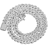 PY BLING Hip Hop Mens Full Iced Out 15mm 18K Gold/White Rose Gold Plated CZ Miami Cuban Link Chain Choker 18"-24" Necklace or 7.5"-8.5" Bracelet with Gift Box