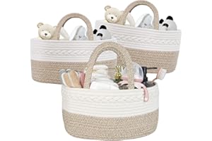 QFLQFL Baby Diaper Caddy Girl Boy Organizer Small Woven Baskets With Handle, Cotton Rope Tote For Shower Nursery, Decorative Small Storage Baskets For Shelves,Unique Gift Baby