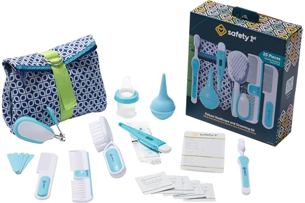 Safety 1st Deluxe Healthcare & Grooming Kit – Baby Essentials Set with 3-in-1 Thermometer, Nasal Aspirator, Nail Clippers, Me
