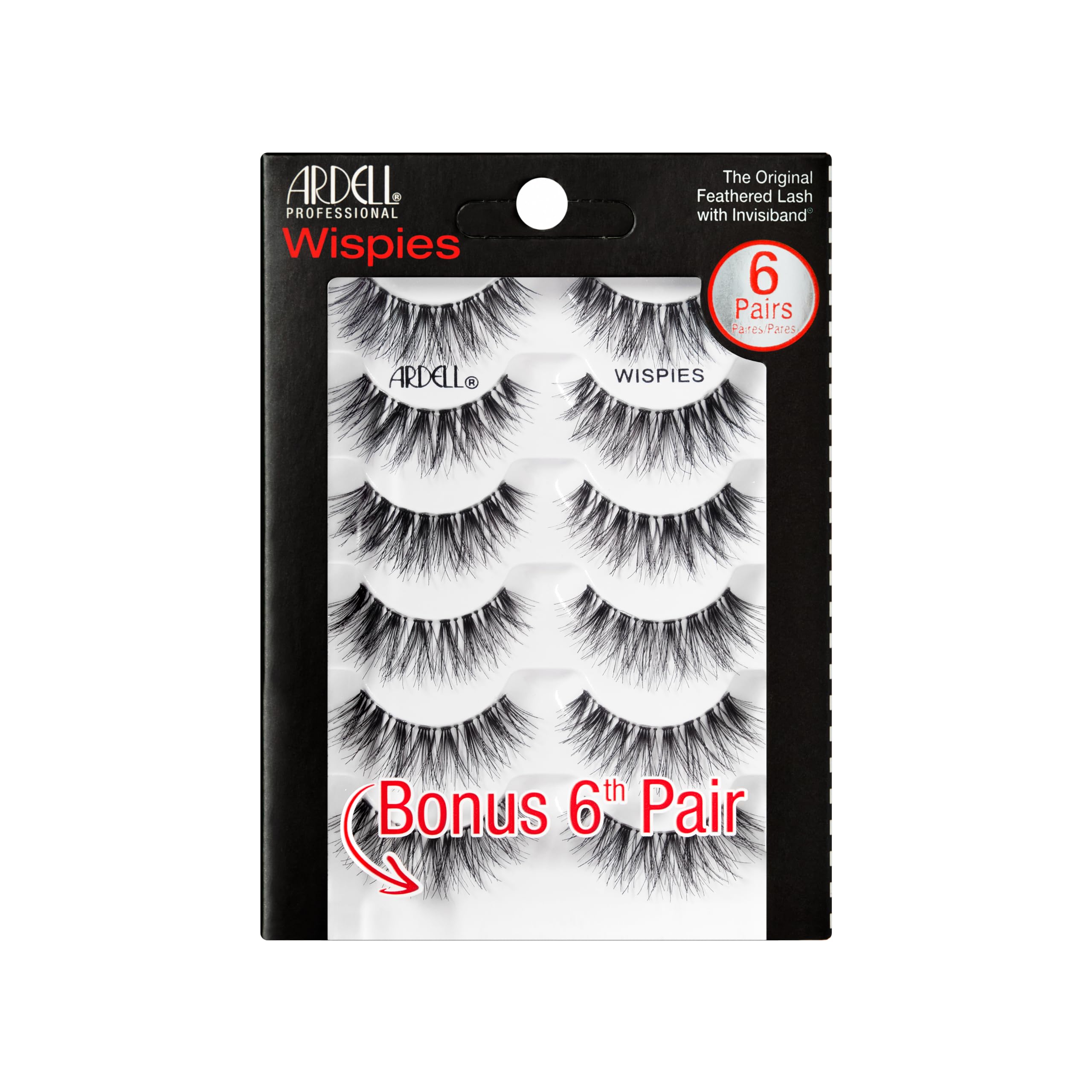 Ardell Multipack Wispies False Eyelashes, Medium Volume, Long Length, Vegan Friendly, 6 Pairs (Pack of 1)