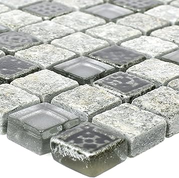 Glas Naturstein Resin Mosaikfliesen Zimtente Grau Wand Bad Kuchenspiegel Wohn Badezimmer Wc Borduren Amazon De Baumarkt