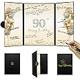 DARUNAXY Black Gold 90th Birthday Party Decorations, Happy 90th Birthday Alternative Signature Guest Book for Men Women Cheers to 90 Years Old Gifts 90 Birthday Signing Card Board Party Supplies