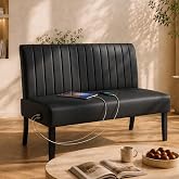 43'' Leather Armless Loveseat with USB, Compact Couch for Living Room | Mini Sofa and Love Seat, Compact Armless Design with USB Charging Port, Bedroom Apartment Office Dorm Small Spaces, Black