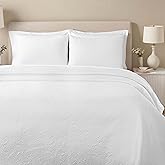 Superior 3 Piece Bedspread Set, Home Bed Decor, Decorative Bed Spread, 2 Pillow Shams, Medium Weight Blanket, Floral Matelasse Coverlet, Bedding Essentials, Enzy Collection, King, White