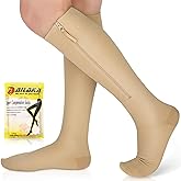 Ailaka Zipper Compression Socks Medical, 15-20 mmHg Knee High Compression Socks for Men Women, Close Toe Support Socks for Varicose Veins, Edema, Recovery, Pregnant, Nurse(Beige, XX-Large)