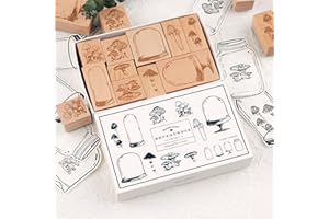 RISYPISY Mushroom Wooden Rubber Stamps, 10pcs Specimen Bottle Rubber Stamps & 12 Sheets Jar Shape Cards for Card Making, DIY Craft, Scrapbooking, Diary Decor