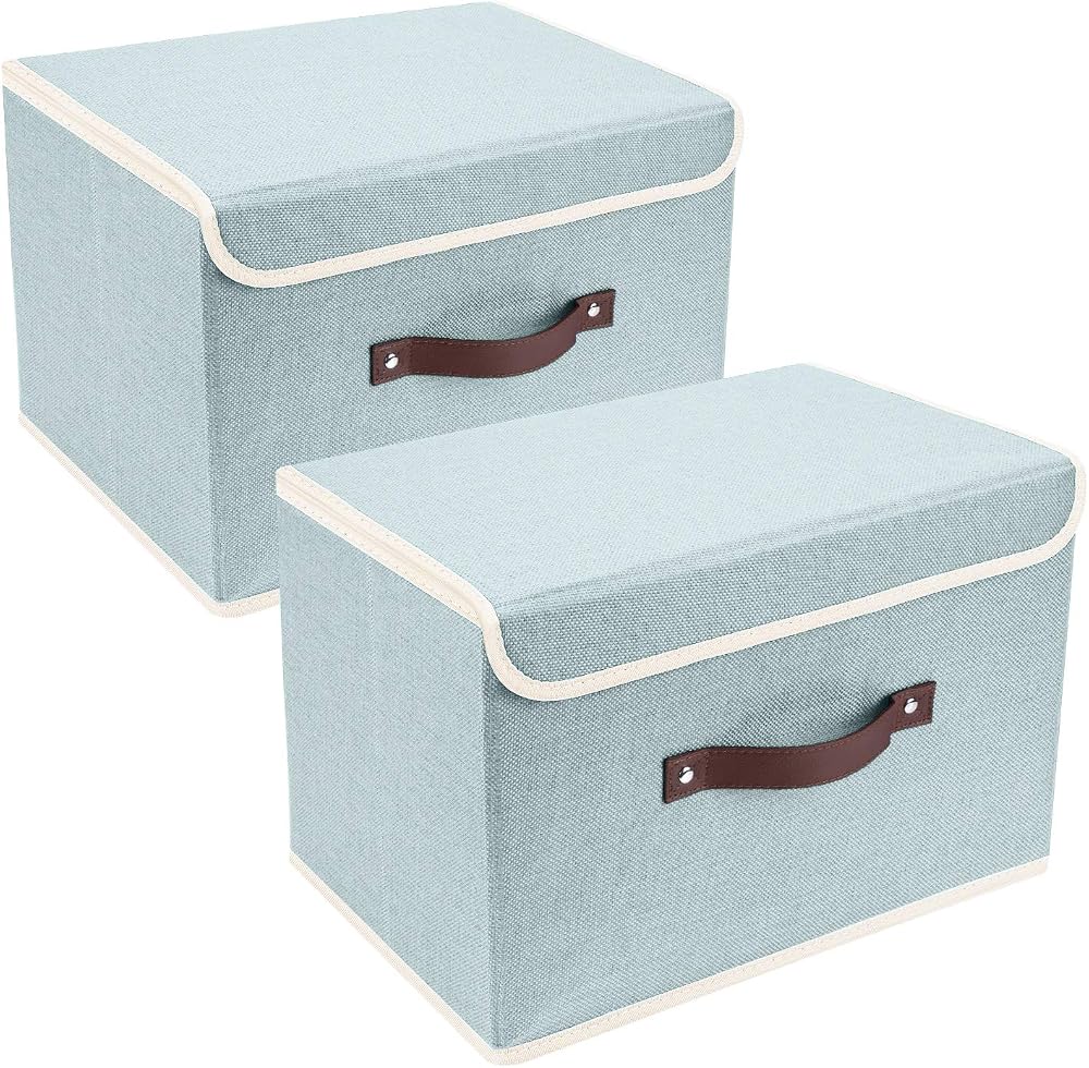 TYEERS Collapsible Storage Box with Lid Aqua Spring 38x25x25 cm Set of 2