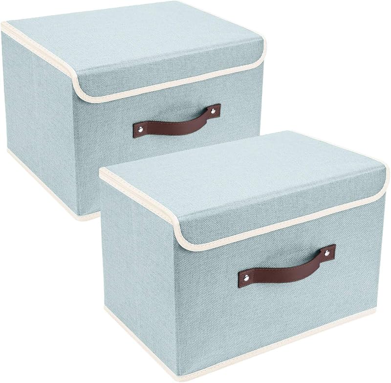 TYEERS Collapsible Storage Box with Lid Aqua Spring 38x25x25 cm Set of 2