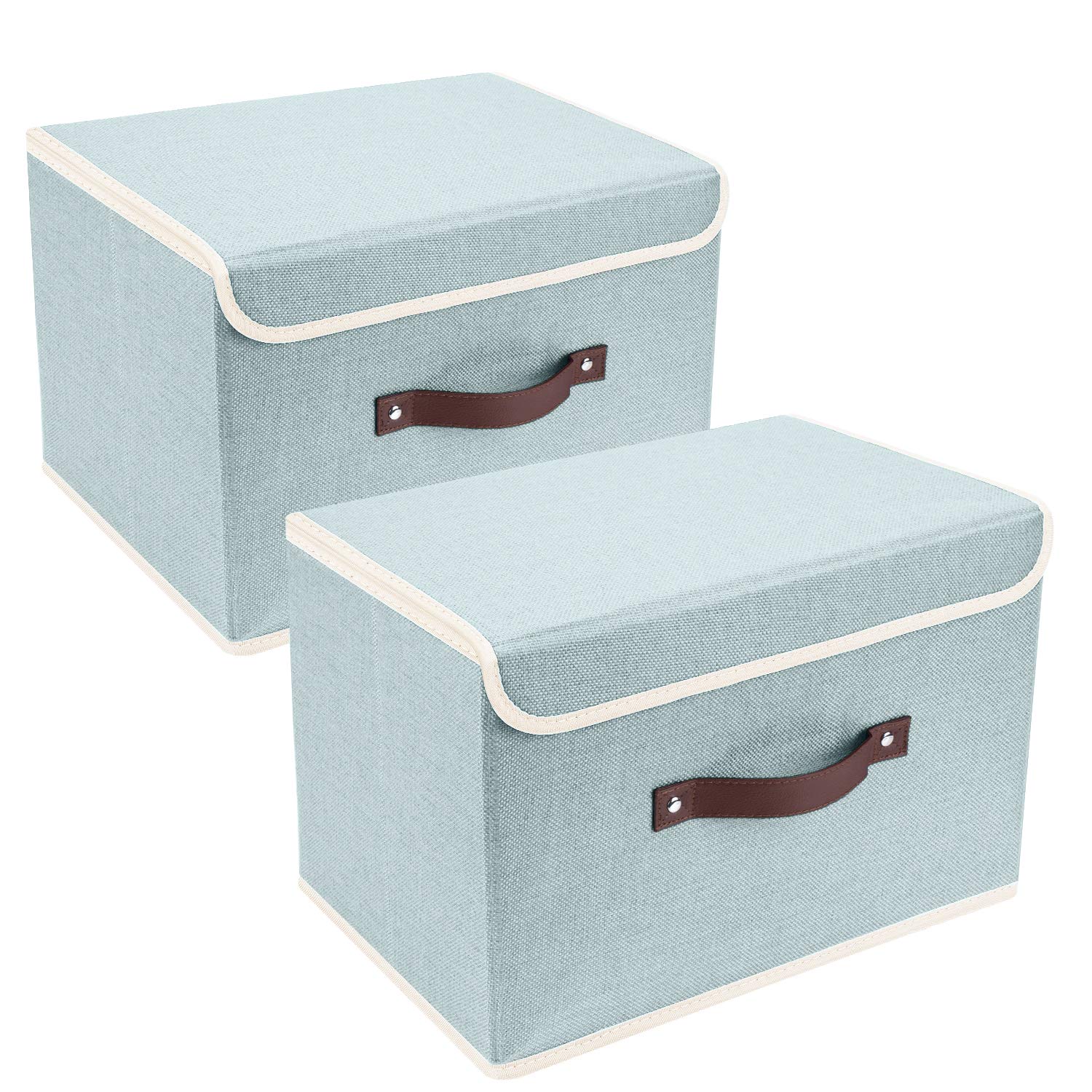 TYEERS Collapsible Storage Box with Lid, Fabric Storage Box for Clothes, Wardrobe Storage, 38x25x25 cm, Set of 2, Aqua Spring
