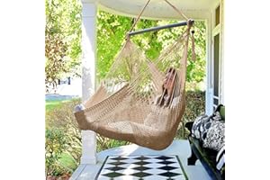 Bathonly Large Hammock Chair with Spreader Bar, Caribbean Hammock Swing Chair, XL Hammock Chair Outdoor Indoor, 330 LBS Weight Capacity, Light Brown