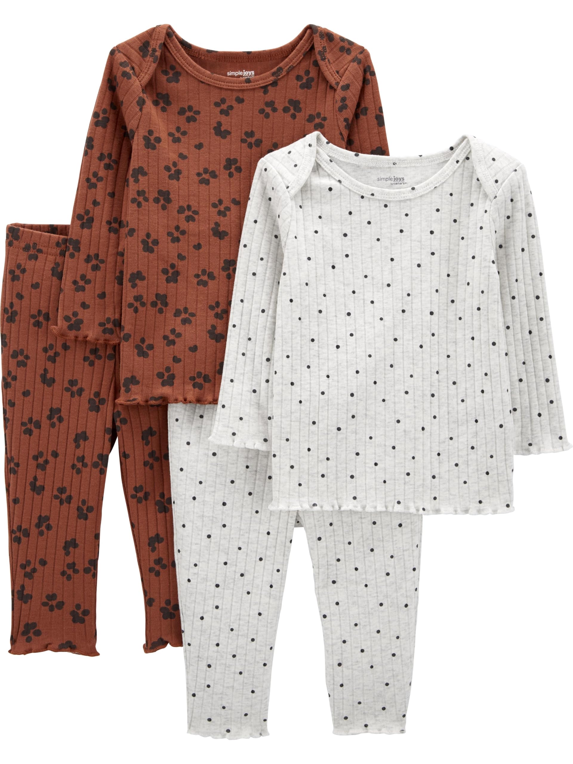Simple Joys by Carter's Unisex Babies' 4-Piece Textured Set, Pack of 2, Brown Animal Print/Grey Dots, 0 Months