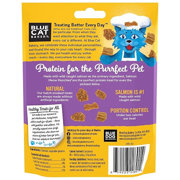 BLUE CAT BAKERY MEOW MUNCHIES, SALMON FLAVORED CAT TREATS, HEALTHY PROTIEN TREATS, ALL NATURAL INGREDIENTS, 2.1 OZ (PACK OF 1)