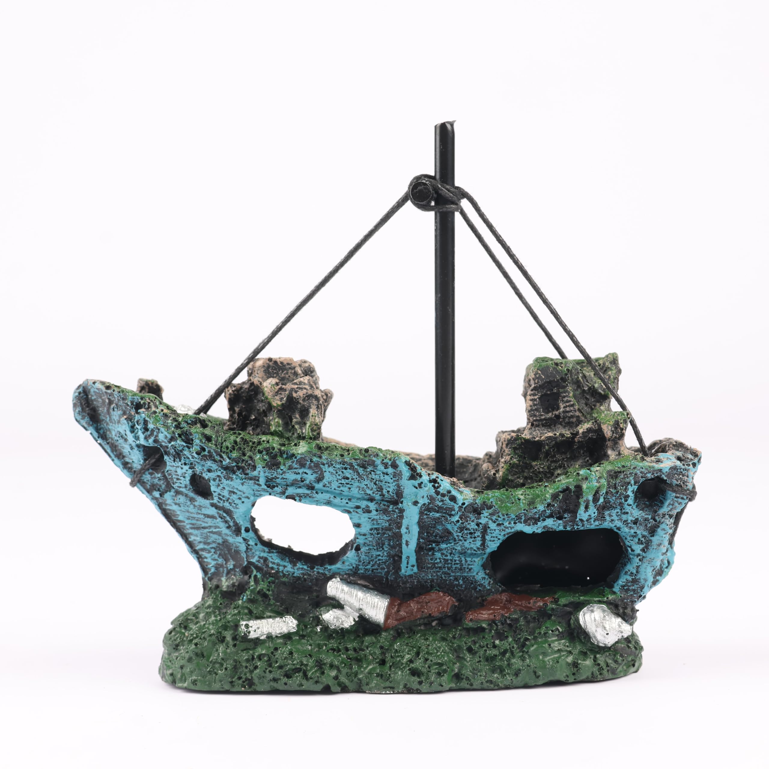 Atlantis Colourful Aquarium Decoration - Wreck Ornament, Resin Fish Tank Decor with Holes for Fish to Swim Through, Safe and Durable Underwater Landscape for Aquariums Terrariums (Boat)