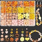 540pcs Acrylic Orange Beads - Assorted Pastel Candy Color Heart Star Butterfly Round Plastic Beads for Bracelets, Necklaces & DIY Crafts