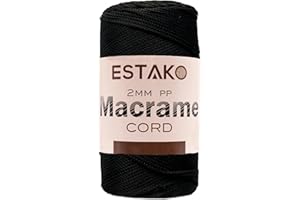 Estako 2 mm PP Polyester Macrame Cord 100% Polypropylene Perfect Supplies for DIY Crafts Wall Hanging, Plant Hangers, Knitting 7 Oz (200g) / 246 Yrds (225 m) (3270 - Black)