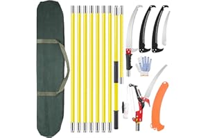 URBANVISTA Manual Pole Saw, 7-30FT Pole Saws for Tree Trimming, SK5 and 65 Mn Steel Saw Blades Scissor Pruner Set, Tree Trimmers Long Handle Pruner for Backyard, Garden, Bush Cutting and Pruning of Palm Trees