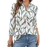 WIHOLL Womens Tops 3/4 Length Sleeve V Neck Shirts Dressy Casual Pleated Blouses Fall Vacation Fashion Trendy Clothes