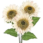 Large Sunflowers Artificial Flowers 8" Full Bloom Long Stem Artificial Sunflower 33" Tall Sun Flowers Giant Silk Sunflowers with Stem Fake Sunflower Floral Arrangement for Home Wedding Decoration