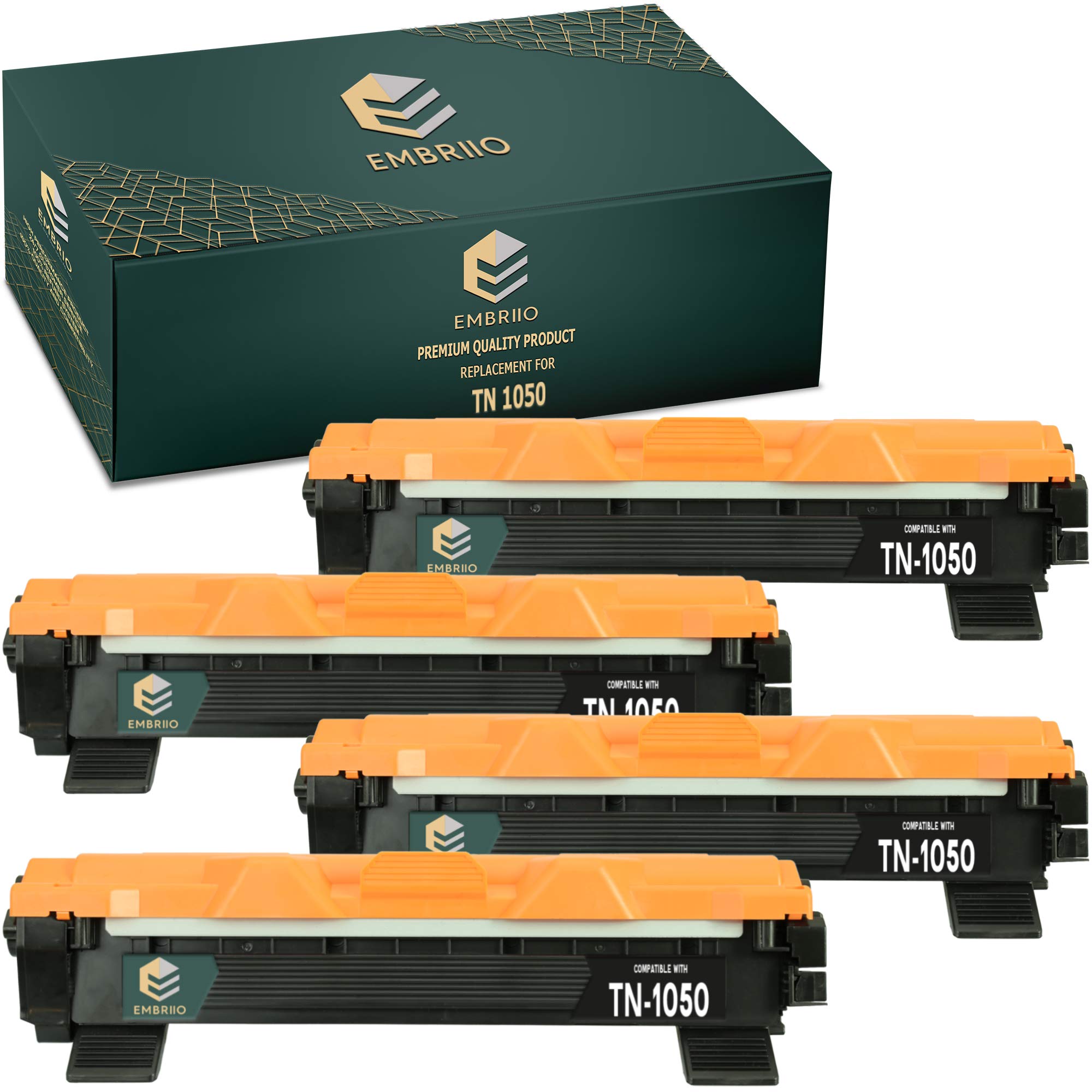 EMBRIIO TN-1050 TN1050 Set of 4 Compatible Toner Cartridges Replacement for Brother HL-1110 HL-1112 DCP-1510 DCP-1512 DCP-1610W DCP-1612W HL-1210W HL-1212W MFC-1810 MFC-1910W
