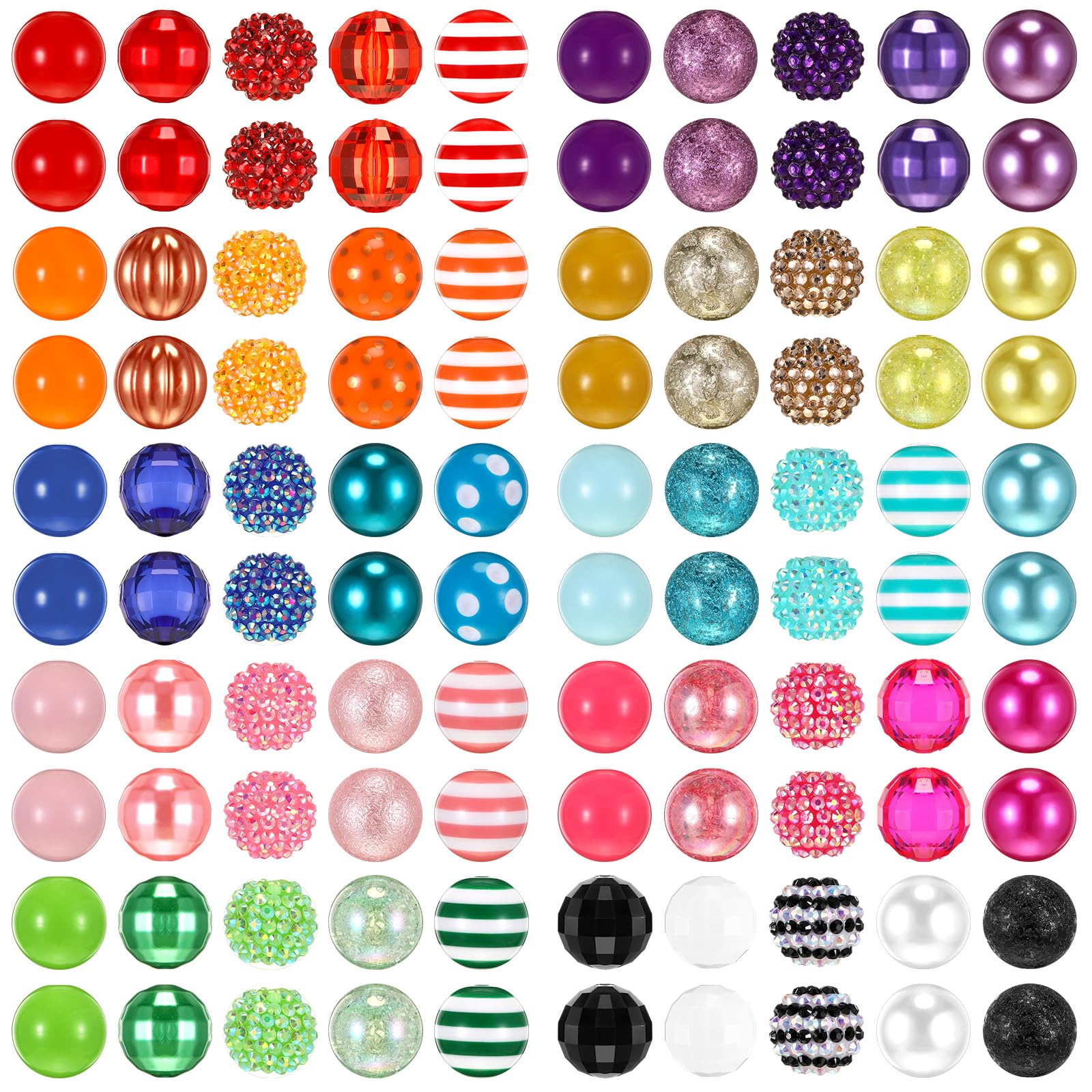 Photo 1 of Huquary 100 Pcs 20mm Rhinestone Bubblegum Beads for Pens Mixed Crystal Resin Chunky Beads for DIY Craft Keychain Necklace Bracelet Jewelry Making(Multicolor)
