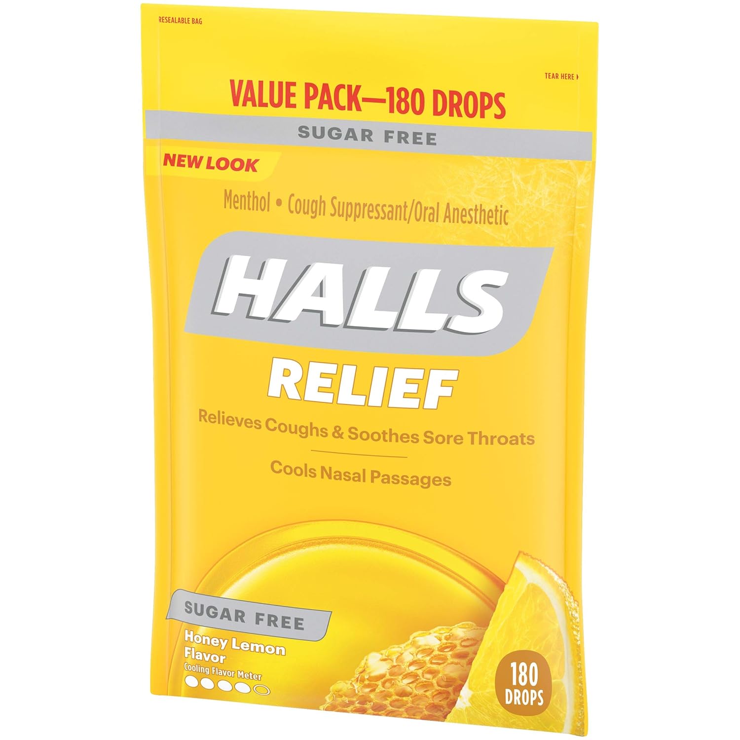 HALLS Sugar Free Honey Lemon Flavor Cough Drops, 1 Bag (180 Total Drops) : Grocery & Gourmet Food