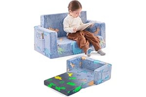 YOJOKER Toddler Chair Couch, Large Size Comfy Fold Out Glow in The Dark Kids Sofa with Pocket Kids Furniture Convertible Sofa to Lounger for Playroom, Toddler Armchair with Non-Slip Bottoms for Boys Girls