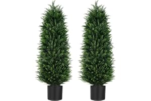 EverNature Artificial Topiary Cedar Trees, 4FT Tall Faux Tree Potted Plants with Trunk 48in Fake Cypress Tree for Indoor Outdoor Front Porch Garden Decor-2pack