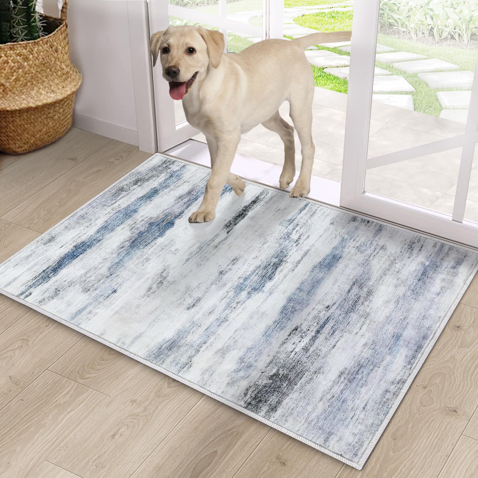 Photo 1 of Cristgee Door Mat, Front Indoor Door Mat Faux Wool Non-Slip Entryway Rug Absorbent Abstract Throw Rug for Indoor Entrance Hallway Laundry Room, High Traffic Areas, 20 x 32 Inches, Water Wave Blue