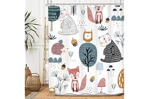MESHELLY Kid Cartoon Animal Shower Curtain 60Wx72H Cute Woodland Jungle Nursery Curtain for Bathroom Bathtub for Baby Child Bath Curtain Cloth Fabric Bathroom Accessories Decor with 12 Hooks