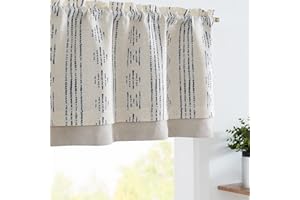 jinchan Geometric Striped Boho Valance Curtains Blackout Double Layer Valance for Windows 18 Inch Farmhouse Window Treatment for Kitchen Living Room Bedroom Rod Pocket 1 Panel Blue on Beige