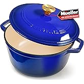 Mueller 6qt Enameled Cast Iron Dutch Oven, Heavy-Duty Casserole and Braiser Pan with Lid and Knob, Safe for All Cooktops - Bl
