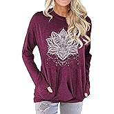 Hount Womens Casual Loose Fit Shirts Long Sleeve Comfy T-Shirts Pullover Sweatshirts With Pockets