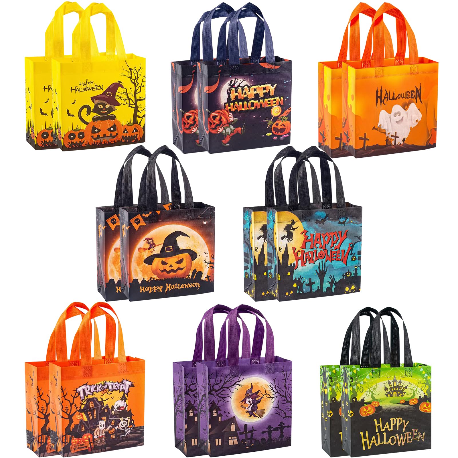 Photo 1 of ***2 BAGS ONLY***   DECEED 16PCS Happy Halloween Tote Bags,8 Pattern Trick or Treat Bag with Handle,Halloween Bags For Kids,Goodie Bag for Party Supplies