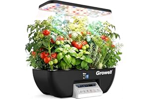GROWELL Hydroponics Growing System Kit, 17 Pods Indoor Herb Garden with Grow Light, Smart Water & Air Circulation with 2 Fans, Auto Timer, 10L Water Tank, Perfect Indoor Gardening System Gifts (Black/White)