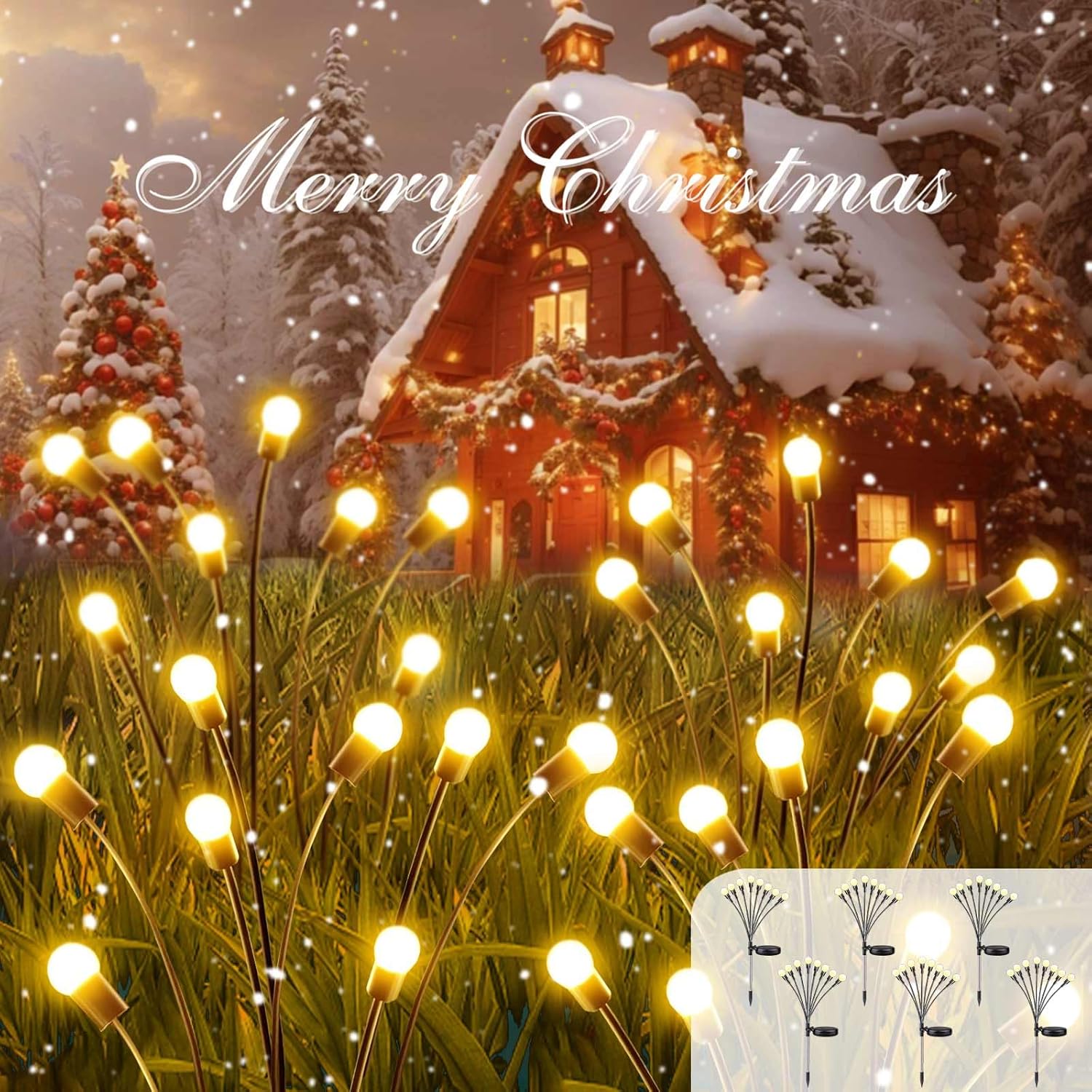 Lighting - 2023 Solar Garden Lights, 6 Pack Solar Firefly Lights, Solar Christmas Lights Outdoor Waterproof, Solar Twinkle Swaying Fairy Light for Pathway Yard Garden Christmas Decoration (Warm White)