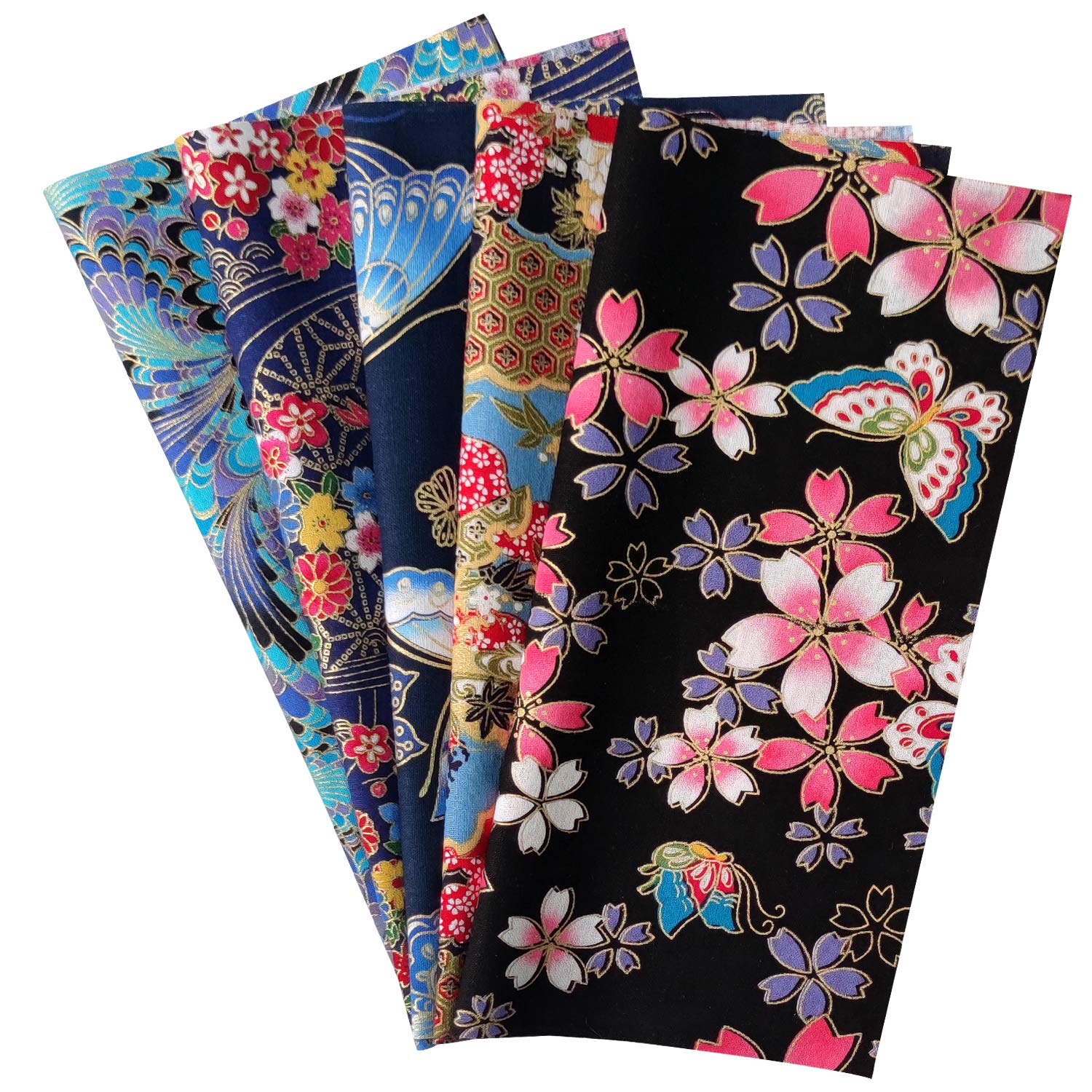 Qililandiy 5PCS Cotton Pattern Fabric Japanese Style Fabric for Crafts Sewing Quilting Patchwork Face Protection 25cm Square (Mixed Colors)
