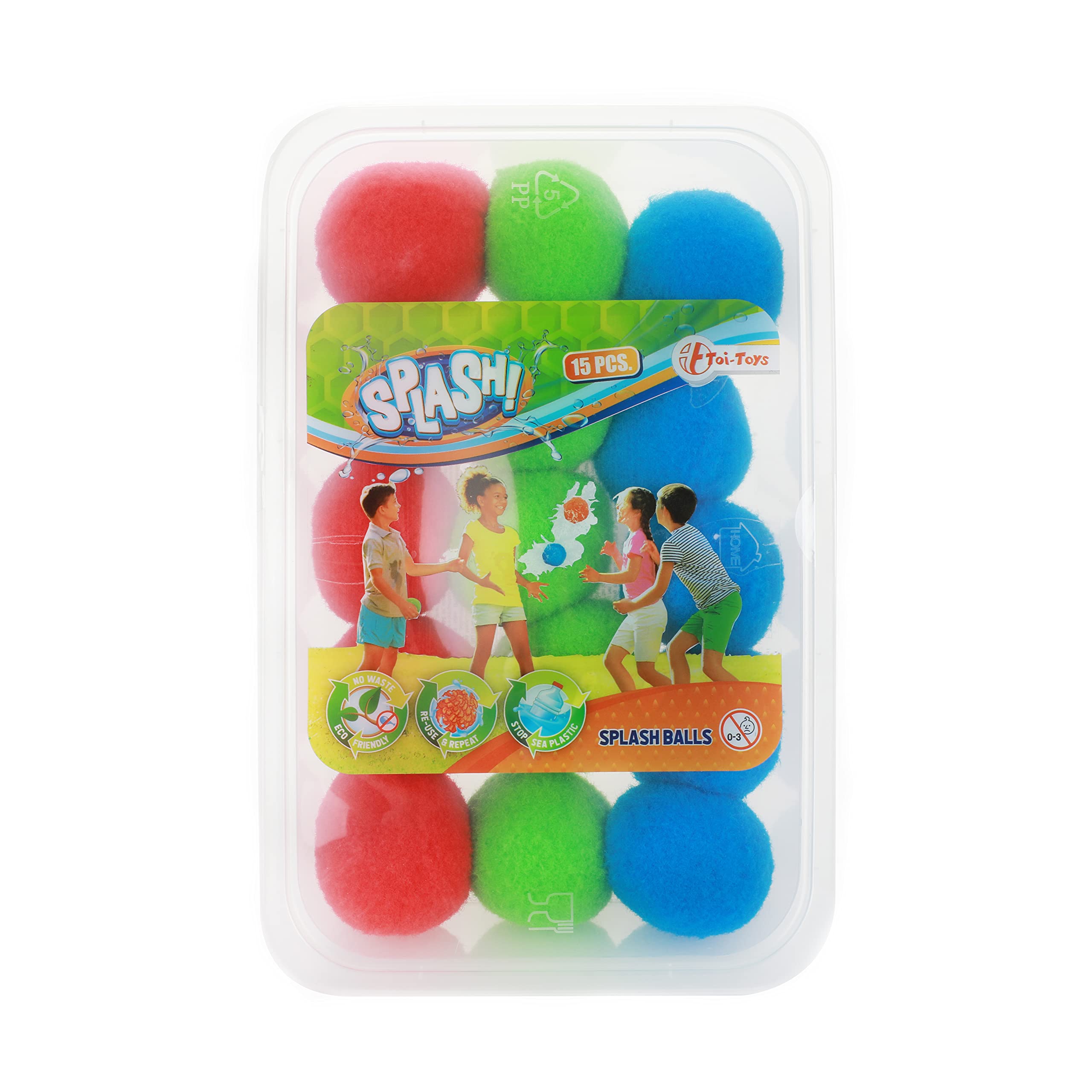 Toi-Toys Reusable Splash Water Bomb – Pack of 15 Water Balloons Diameter 5 cm in Storage Box – Quick Fill Water Balloons Water Toy Water Balloons for Children Swimming Pool