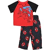 Marvel Spiderman Pajamas for Boys, 2 Piece Spiderman Pjs for Toddler Boys, Short Sleeve Top & Pants Set, Size 2T Black/Red