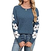 Libsorge Womens Oversized Cute Flower Sweater Winter 2025 Trendy Dressy Casual Floral Crew Neck Long Sleeve Pullover Tops